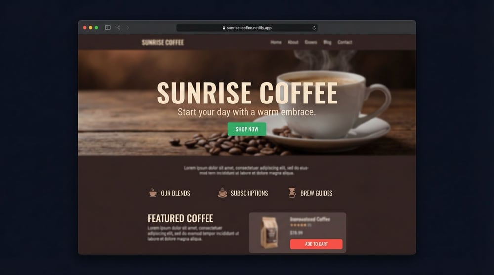 A coffee shop website that ClawBro built and deployed