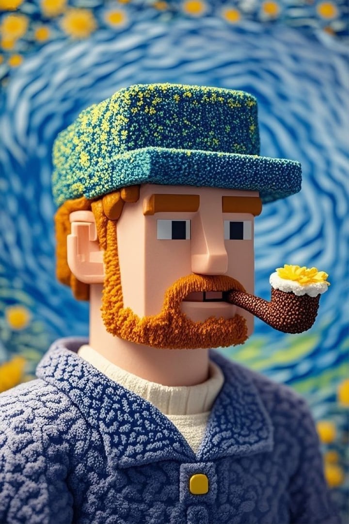 A knitted portrait in the style of Van Gogh, generated with DeeVid