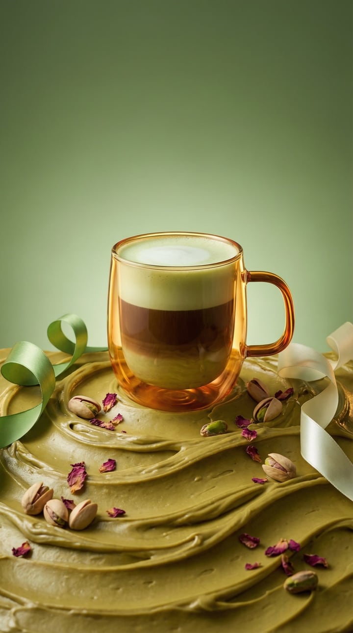 Product shot of a pistachio latte, generated with DeeVid